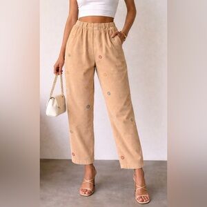 Urban Outfitters Corduroy Pants with Embroidered Smiley Face Accents